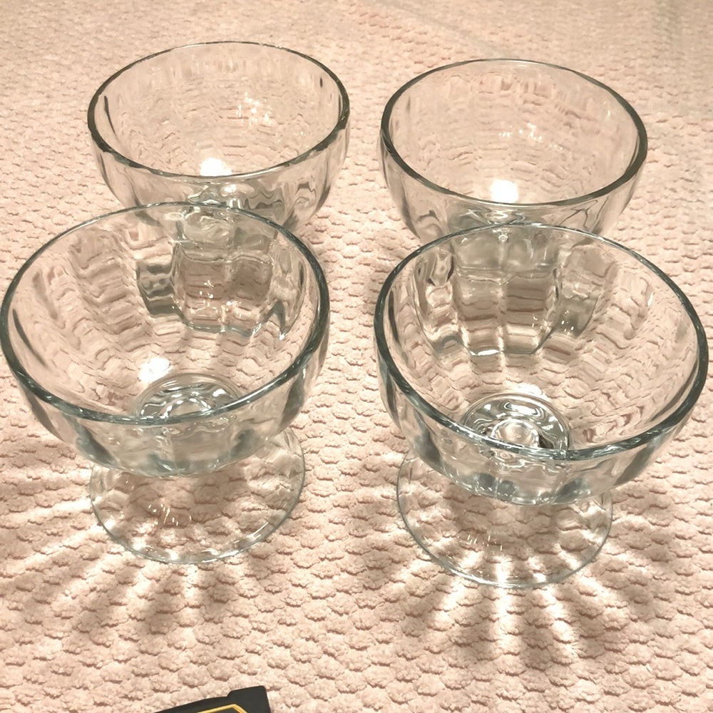 Vintage Libbey Glass Ice Cream Bowl Fruit Dessert Pedestal Footed Clear Set of 2